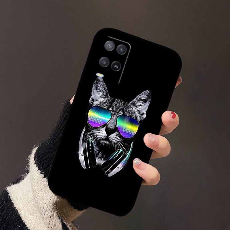 For Oppo A54 4G Case Black Silicone Soft TPU Shockproof Phone Cases For Oppo A54 Painted Phone Cover CPH2239 Protective Fundas