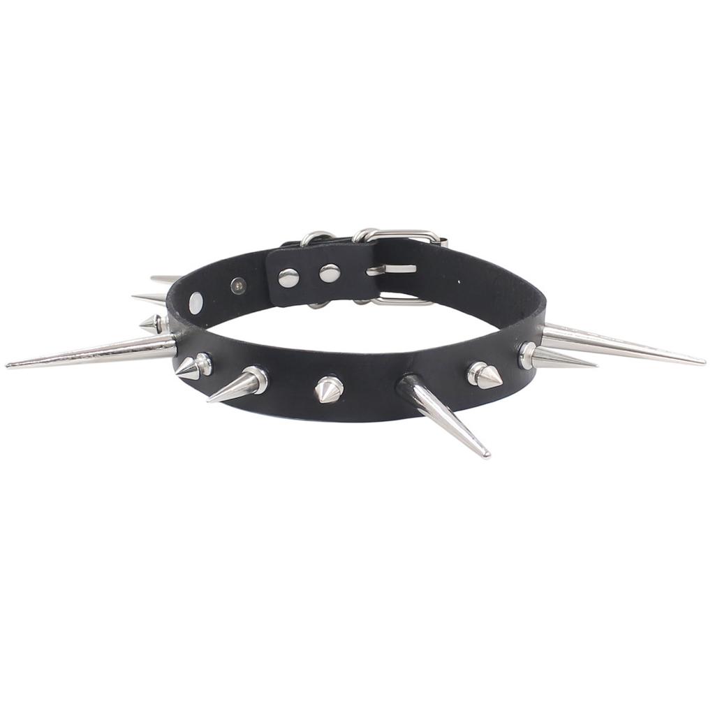 Eco-friendly PU Leather European and American Fashion Punk Style Gothic Long and Short Rivets Spikes Exaggerated Collar Collar Necklace Necklace