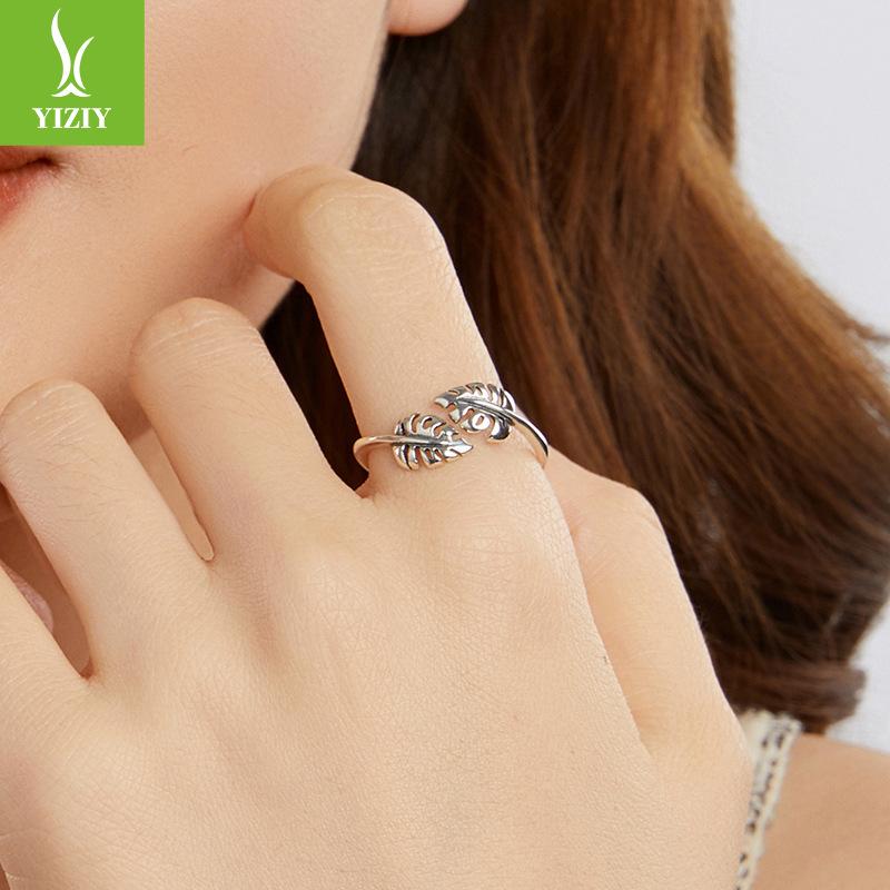S925 Sterling Silver Turtle Leaf Opening Adjustable Ring, Simple Leaf Sterling Silver Ring Jewelry