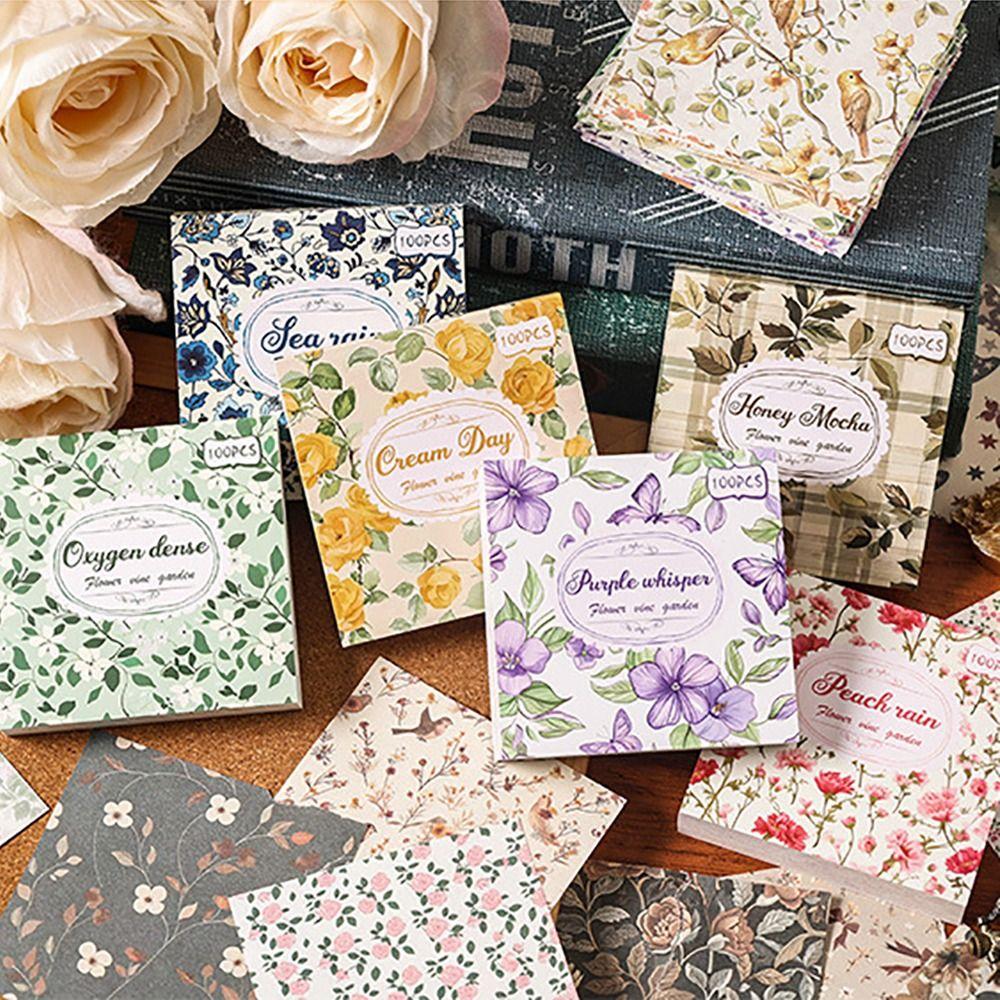 

100Pcs DIY Message Notes Flower Vine Themed Notepad Artistic Memo Pad