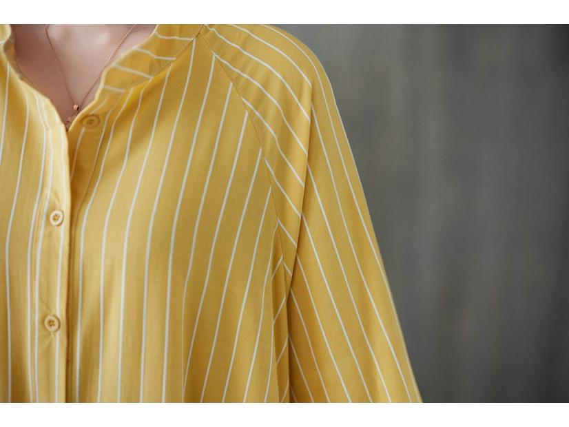 Frühling/Sommer 2023 Damen Übergröße Gestreiftes Lässiges Langes Kleid - Literarischer Stil, Lockere Passform, Schlankmachender Effekt