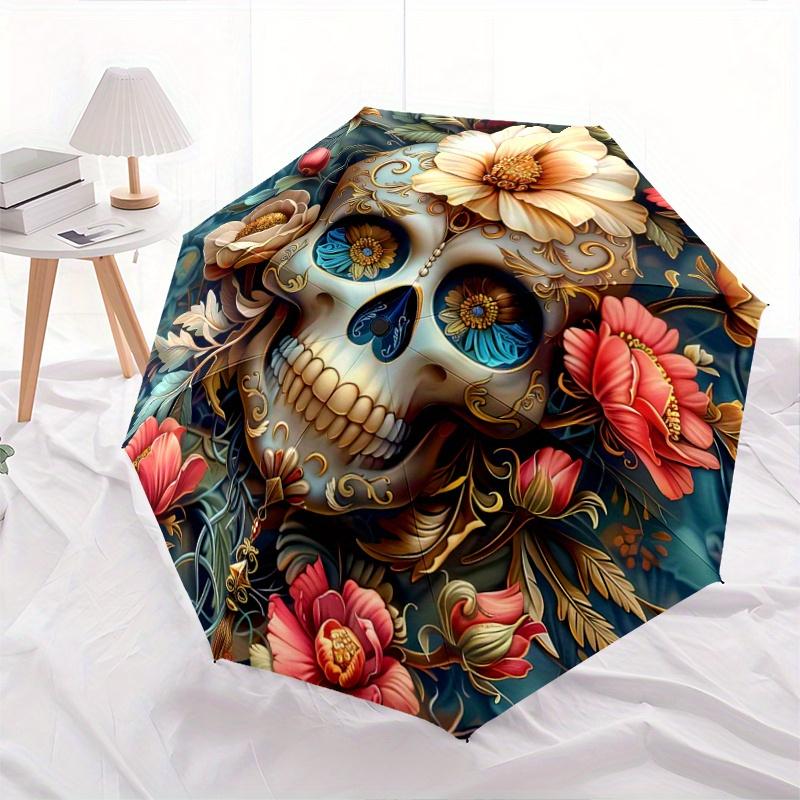 

1pc Day of the Dead Design Automatic Opening and Closing Umbrella, Lightweight 3-Fold, With Cute Cartoon Characters, Suitable for Home, Outdoor and Da