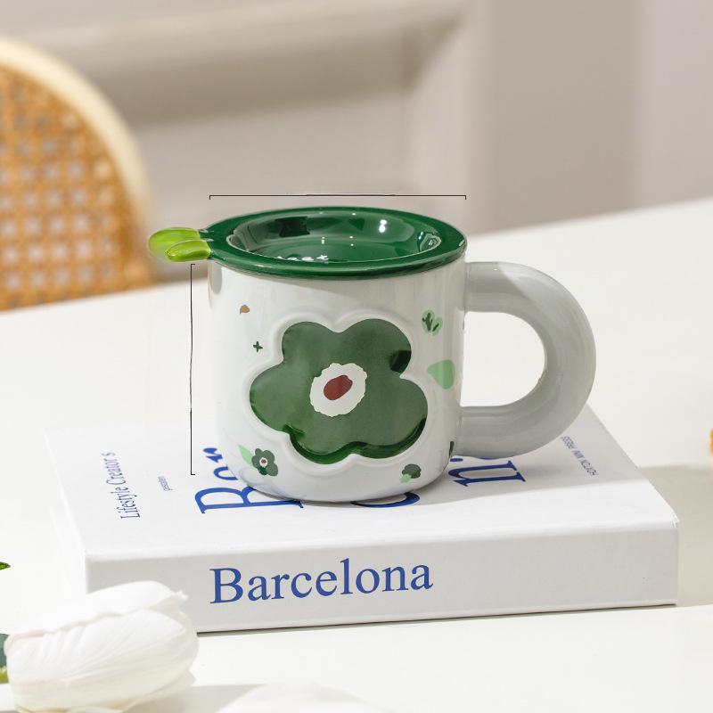 Creative Danish Flower Mug with Lid Gift Coffee Cup Couple High Value Water Cup Ceramic Cup Souvenir