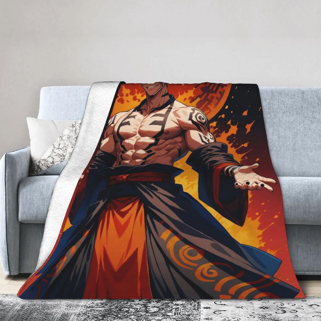 Ryomen Sukuna Jujutsu Kaisen Super Warm Blanket Students Plush Throw Blanket Fluffy Outdoor Flannel Bedspread Sofa Bed Cover