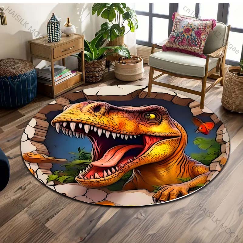 10 Stile HD 3D Dinosaurier-Druck Runder Teppich Bodenmatte Geeignet für Kinderzimmer-Dekoration Wohnzimmer Runde Teppiche für Geschenke