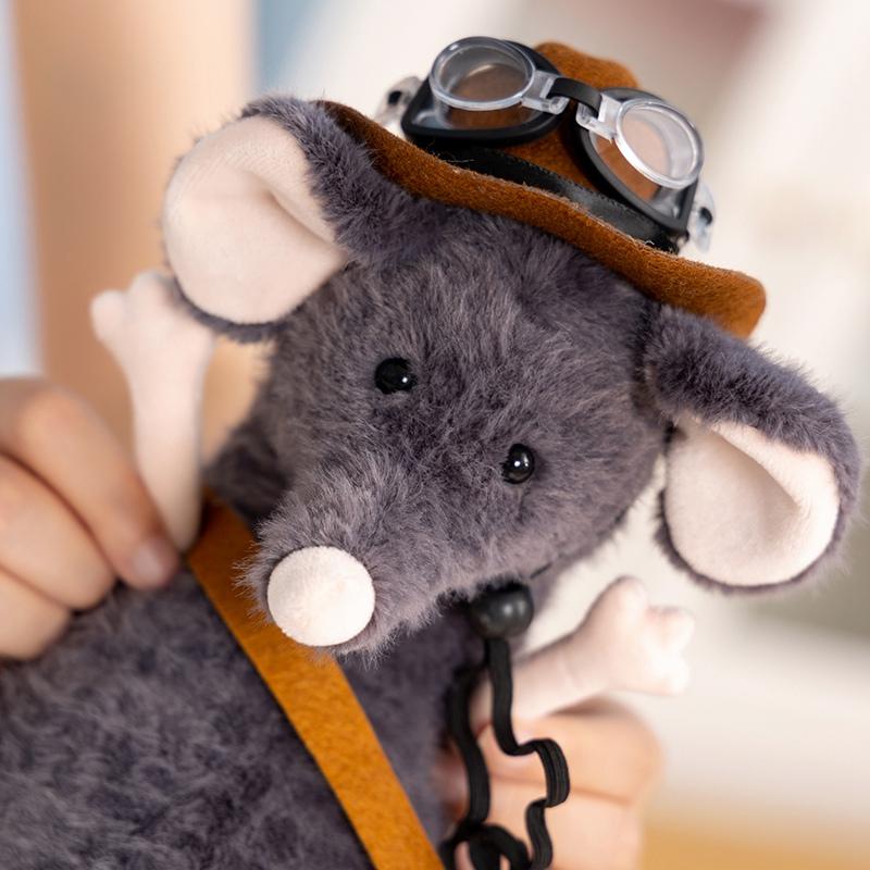 1Pc 25Cm Kawaii Sad Mouse Plush Toy Lovely Plush Grey Mouse With Accessories Doll Wears Hat Bag Glasses Birthday Gift