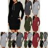 Womens Hooded Mini Dress Casual Long Sleeve Sweatshirt Jumper Slim Fit With Pockets