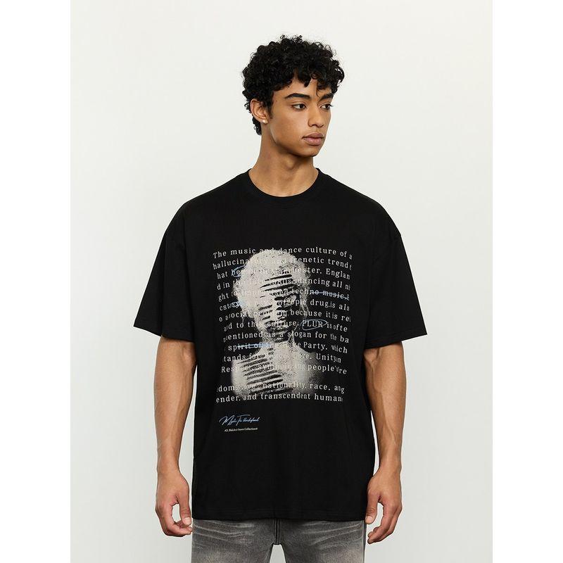 Black of Exit Chinese Fad Slogan Portrait Printing Solona T-shirt Short Sleeve Men's and Women's American Fancy T-shirt