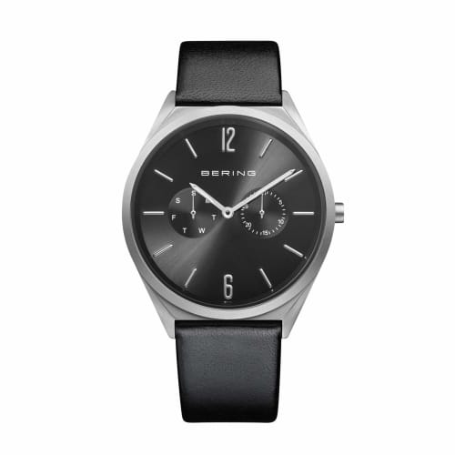 BERING Men's & Women's (Unisex) Analog Quartz Ultra Slim Collection Watch with Genuine Calfskin Leather Strap and Sapphire Crystal (Product Number: 17