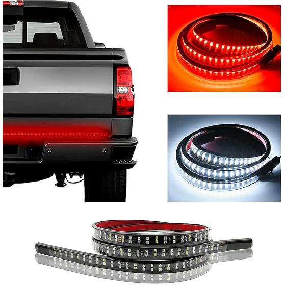 59" LED Tailgate Light Bar, IP67 Triple Row LED Tail Strip, Amber Turning Signals Lights Red Brake Running White Reverse Lights With Connector Wire,