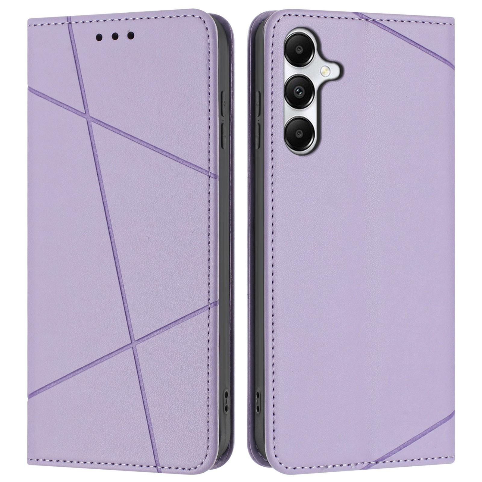 

Для Samsung Galaxy A15 4G/5G Чехол-кошелек Кожаный чехол-подставка с тиснением в виде линий и ремешком на запястье Purple