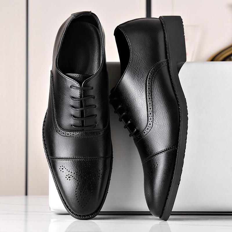 2025 new dress large size men's shoes Brock leather shoes lace-up engraved men's business wedding shoes