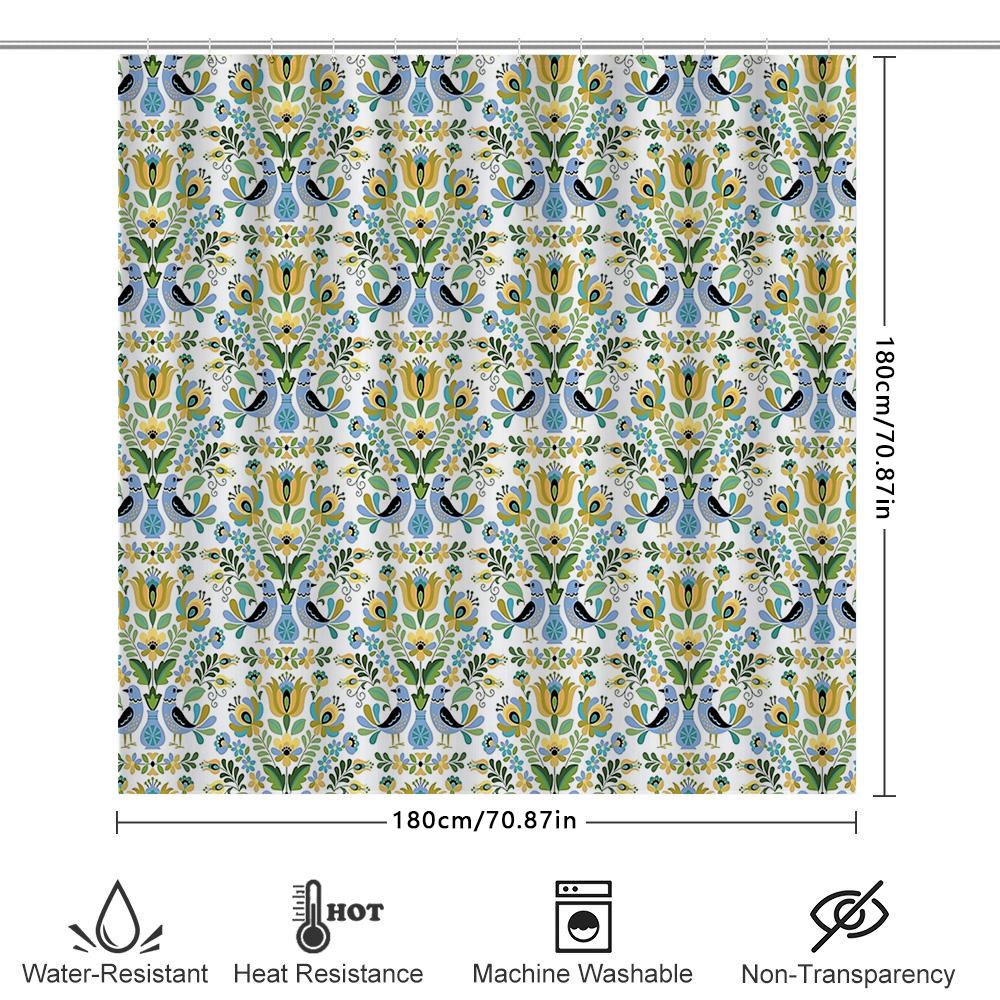Floral Shower Curtain Botanical Nature Birds Pattern Bathroom Decor Waterproof Fabric Liner Vintage Farmhouse Style Home Textile