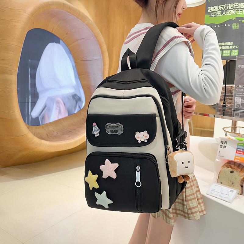 Color Block Campus Schoolbag Student Large Capacity Lightweight Backpack for Girls