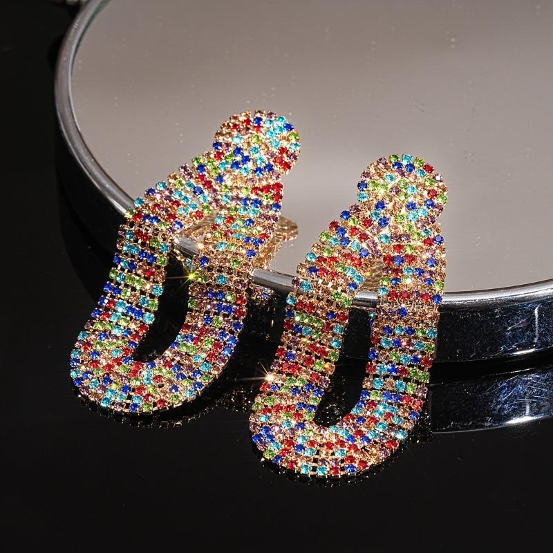 Silver Needle Zircon Geometric Color Earrings European and American High-end Earrings Light Luxury Fashion Exquisite Earrings