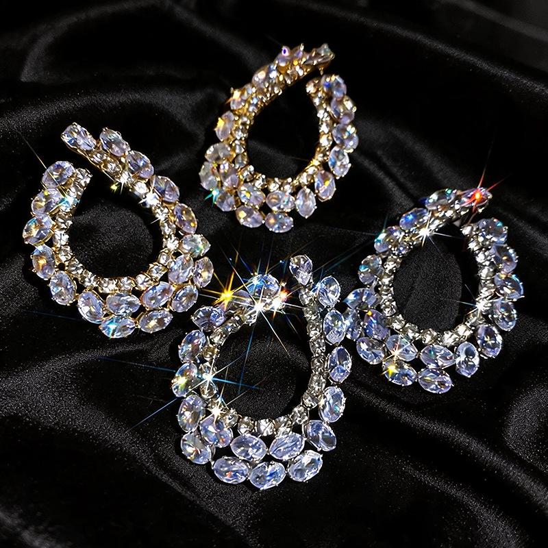 Silver Needle Luxury Zirconia Water Drop Geometric Stud Earrings - Elegant High-end Fashion Accessories