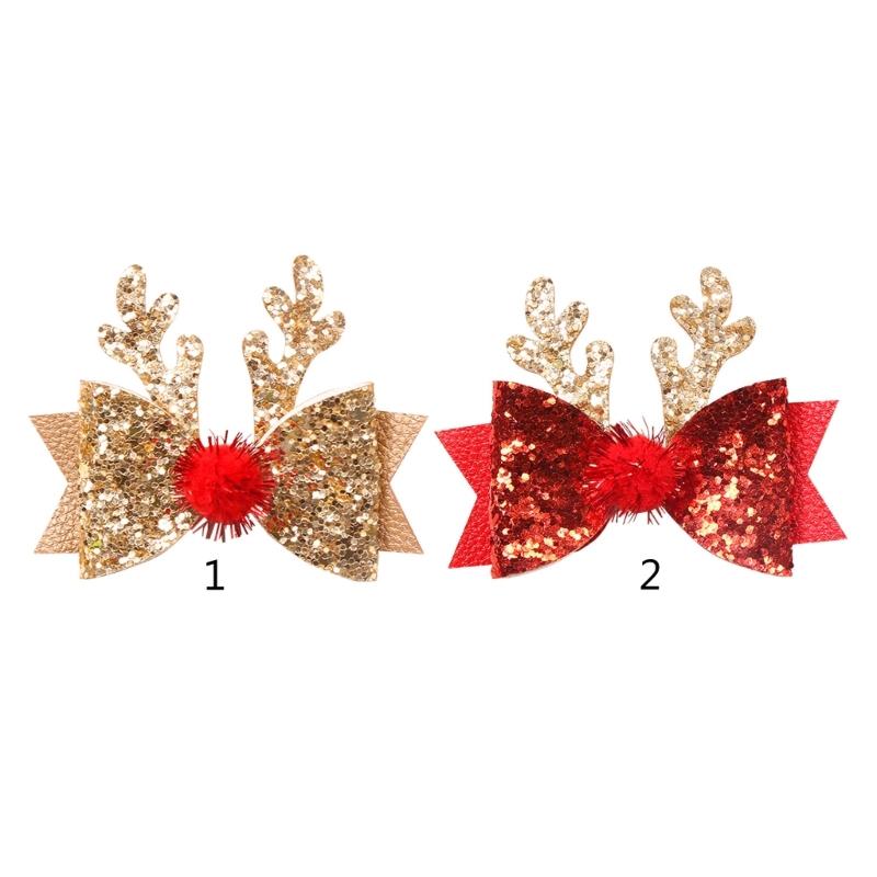 Sparkling Hair Clip with Sequins Cute Bowknot Deer Horn Hairpin for Girls Perfect Festive Headwear Christmas Present