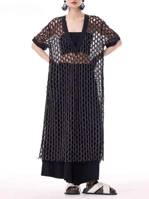 Mesh Hollow Out V-neck Half Sleeve Dress GYX1505