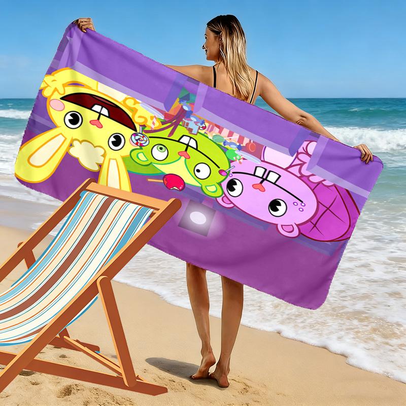 Serviette de plage Happy Tree Friends Impression plate 2D, Grande serviette douce à séchage rapide pour la plage, le camping, la natation. NSTJ0928233