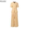 ZANZEA Women Short Sleeve Blouse and Wide Leg Pants Casual Two Piece Suit Set