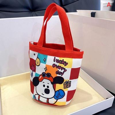 Cute Doodle Bucket Bag Cartoon Printed Cylinder Bag Canvas Bag Women Handbag Lunch Bag Shopper Bag School Bag