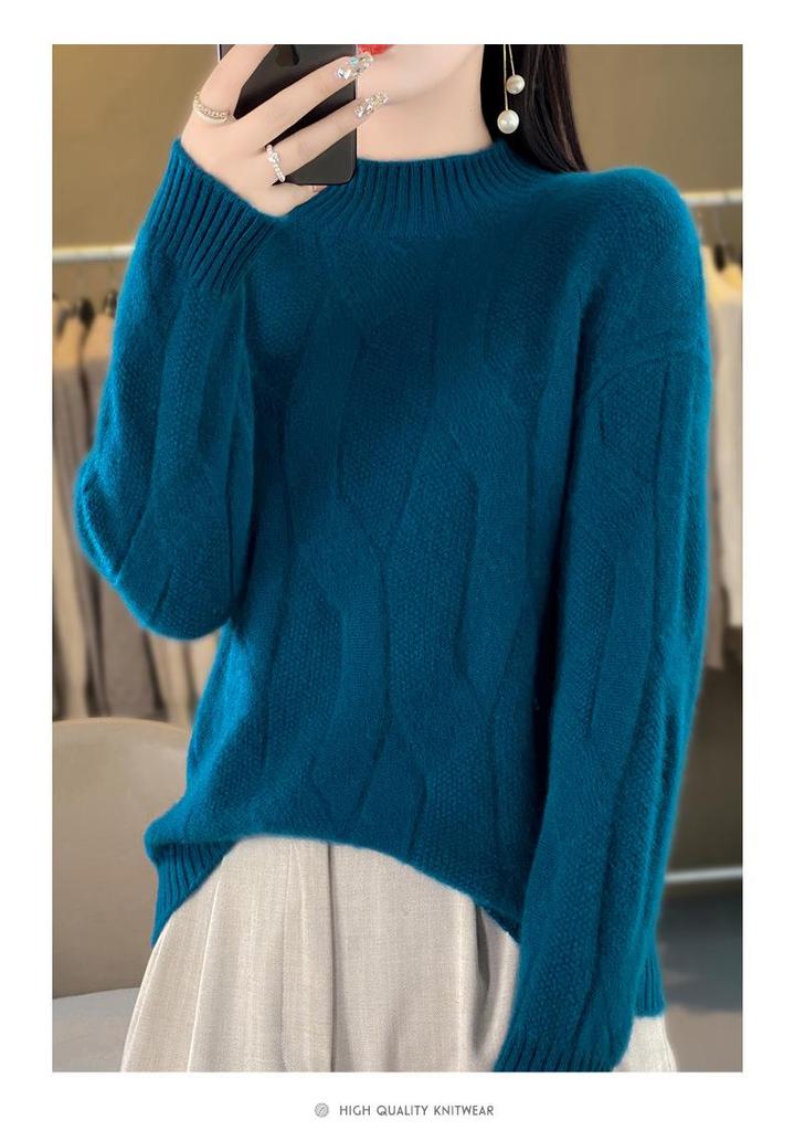 Women's Wool Blend High Neck Chunky Knit Sweater - Warm, Thick, Skin-Friendly Autumn/Winter Ready-to-Wear Arrival