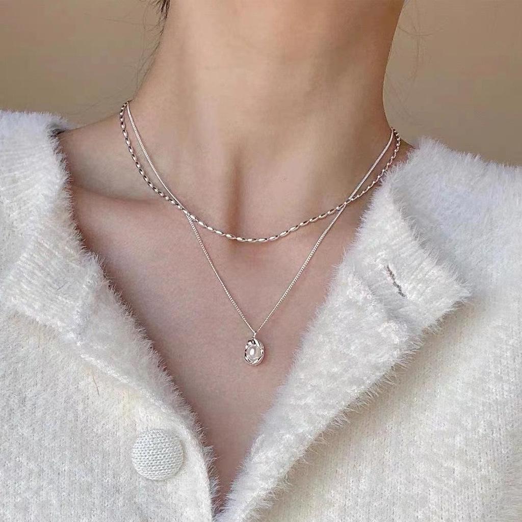 S925 Sterling Silver Korean-Style Olive Bead Clavicle Necklace for Women
