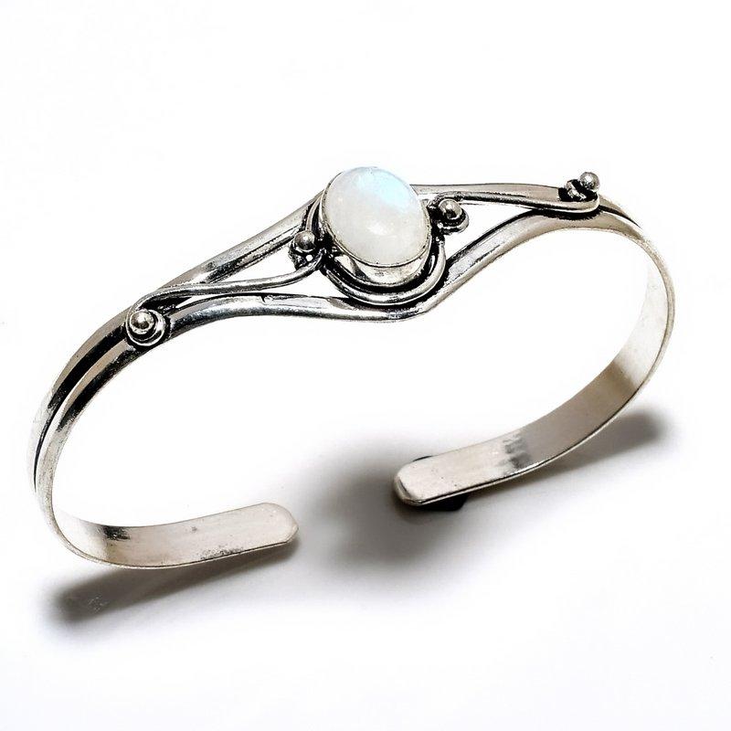 

Радужный лунный камень, драгоценный камень 925, посеребренный браслет ручной работы, ювелирные изделия, браслет-манжета