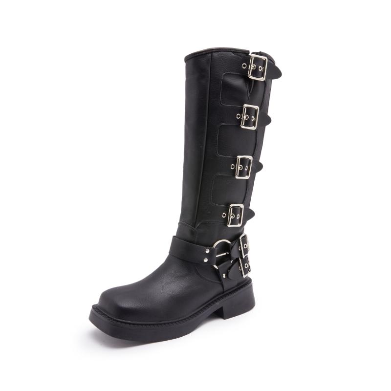 Fashion AIYUQI Western Cowboy Boots Women Vintage New Genuine Leather Knight Boots Women Square Toe High Boots Buckle Boots Women