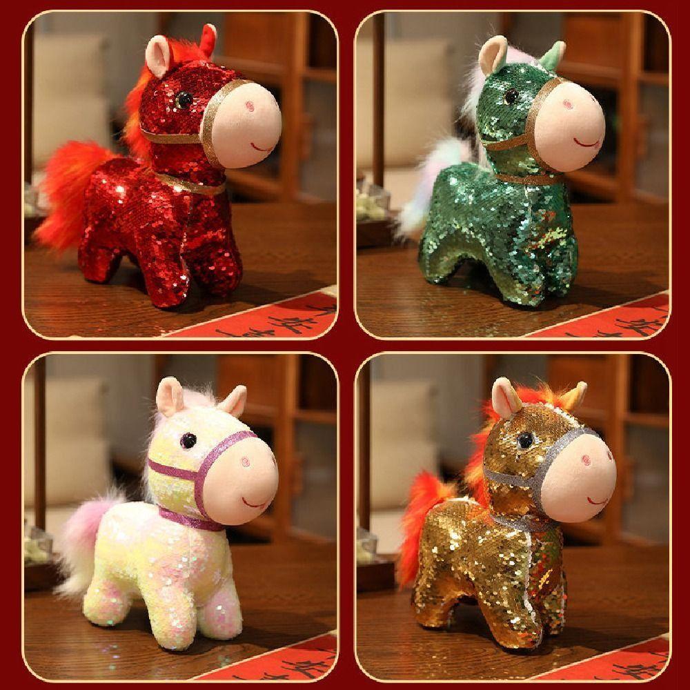 Colorful Sequined Stuffed Animal Pendants 10/20cm Cartoon Steed Doll  Festive Decor