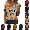 Women's Casual Halloween Print V Neck Short Sleeve Button Down T Shirt