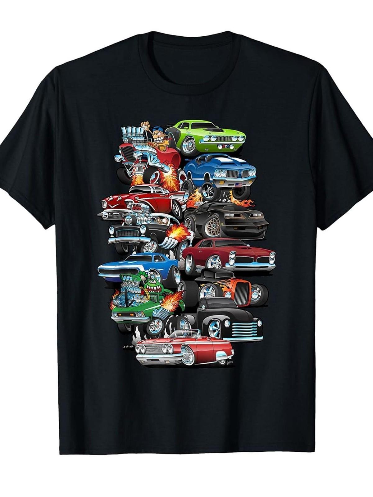 Car Frenzy! T-Shirt Featuring Muscle Cars, Vintage Cars & Hotrods, Street Styl S разноцветный