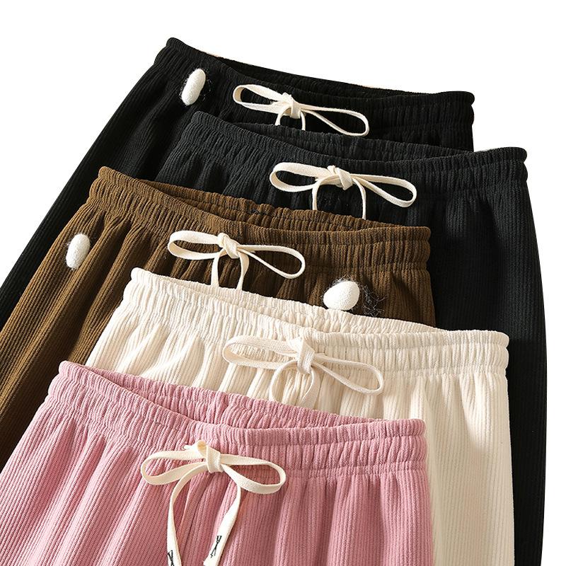 Fleece Wide-leg Pants for Women In Autumn and Winter, High-waisted, Loose and Slimming, Corduroy Straight-leg Floor-length Casual Pants