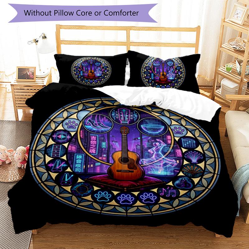Cybernetic Music Mandolin Pattern Bedding,Quilt Set Quilt Cover Pillowcase Home Birthday Gift (1 * duvet cover + 2 * pillowcase, without core)