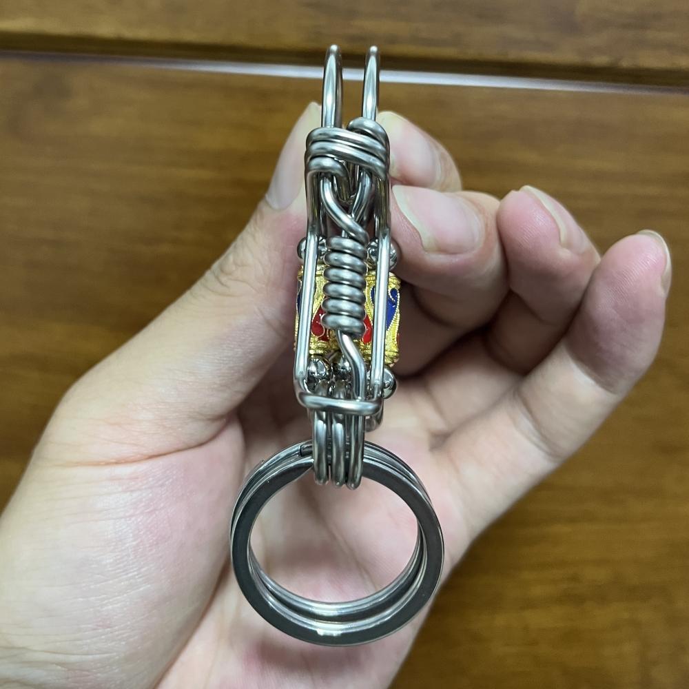 Stainless steel Keychains, Handmade Hook Buckle Multicolor Bead Mechanical Car Key Ring, Halloween Men Gift Hanging Home Crafts