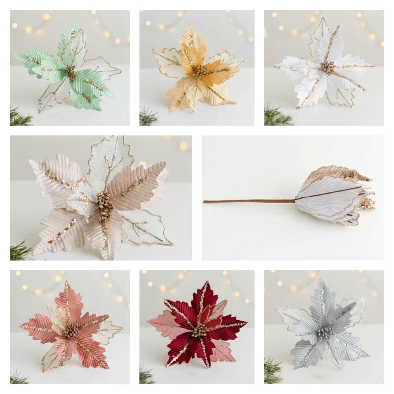 High-quality 25cm Vine-like Christmas Flower Garland With Net Fabric And Sparkling Sequins