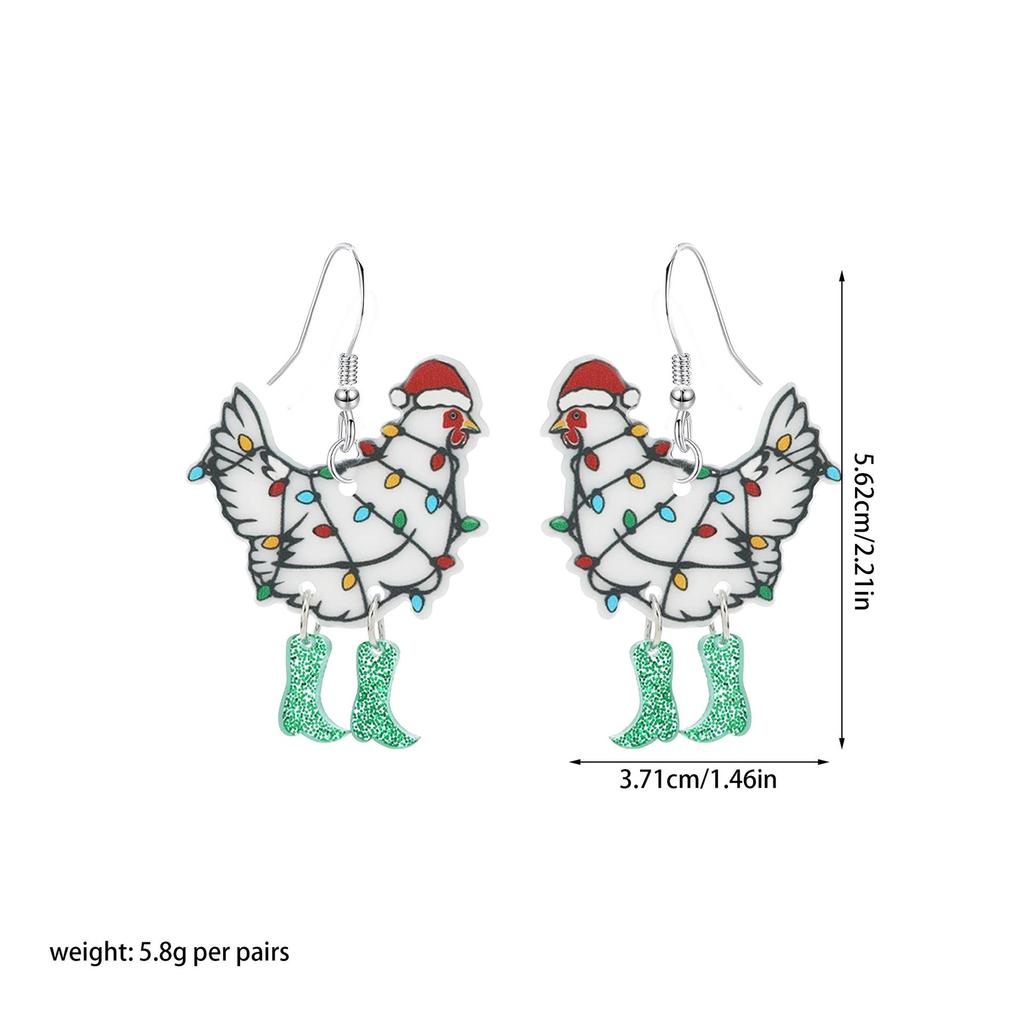 European Style Acrylic Christmas Rooster Earrings with Hat