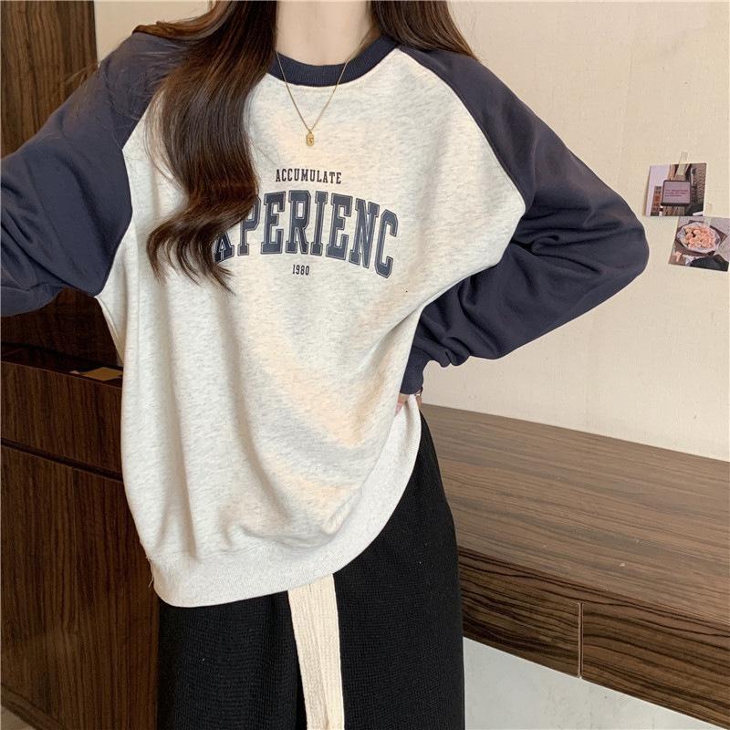 Женская толстовка с капюшоном и длинными рукавами с цветными блоками на плечах свободная студенческая куртка M синий 1898₽