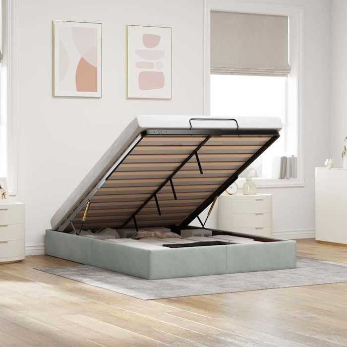 VidaXL Ottoman Bed Frame Without Mattress Light Grey 140x200 Cm Velvet, Bed Frame, Ottoman Bed Frame, Bed Frame 3310967