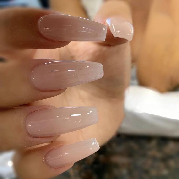 Наклейки для ногтей в стиле градиентного балета, нюдовые - 24 длинных, носимых элемента