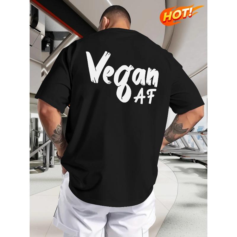 European Size Men'S Summer Casual Vegan Graphic T-Shirt - Navy Blue, Short Sleeve