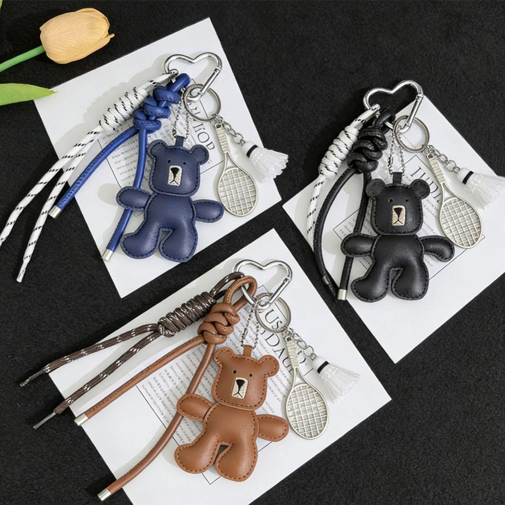 Cartoon Leder Tasche Anhänger Geflochtenes Seil Kleiner Bär Tasche Hängend Bär Schläger Schlüsselanhänger Freundschaft
