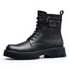 High quality men autumn winter short boots 2025 new fashion zip side pocket design leather anti-slip lace-up man platform shoes