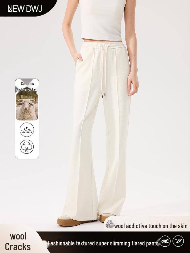 Damen Woll Schlaghose - Lässige Herbst/Winter Hose mit Knistermuster, Modisches und Schlankmachendes Design