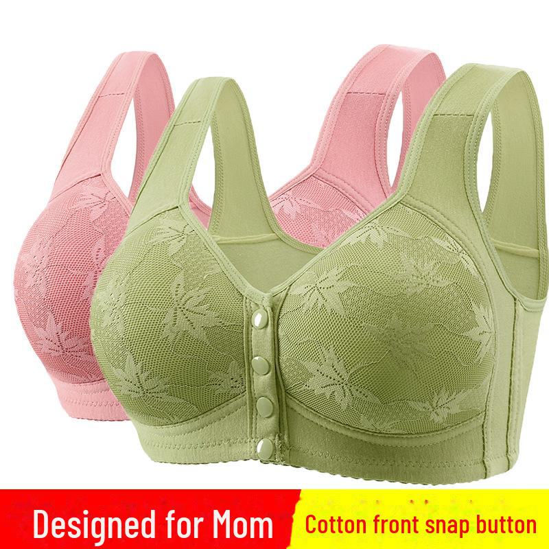 Plus Size Front Buckle Vest-Style Bra with Print and Wide Straps for Middle-Aged & Elderly Women