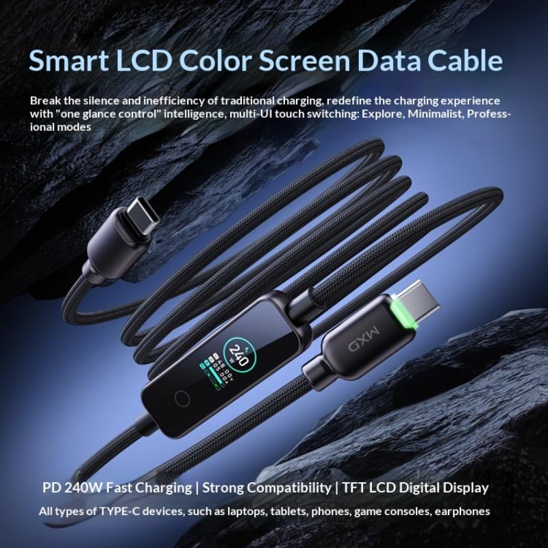 240W Usb C Charging Cable With Digital Display, 120W Fast Charging For Phone High-Power Digital Display Charging Cable чёрный