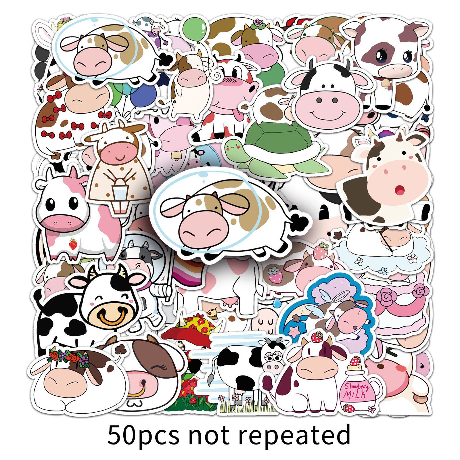50 Cartoon Cow Stickers for Scooter, Luggage, Fridge, Motorcycle, Car