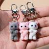 1pcs Sweet 3D Flocking Kitten Keychain Cat Couple Mobile Phone Pendant Car Keyring Earphone Backpack Charms Bag Decor