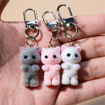 1pcs Sweet 3D Flocking Kitten Keychain Cat Couple Mobile Phone Pendant Car Keyring Earphone Backpack Charms Bag Decor