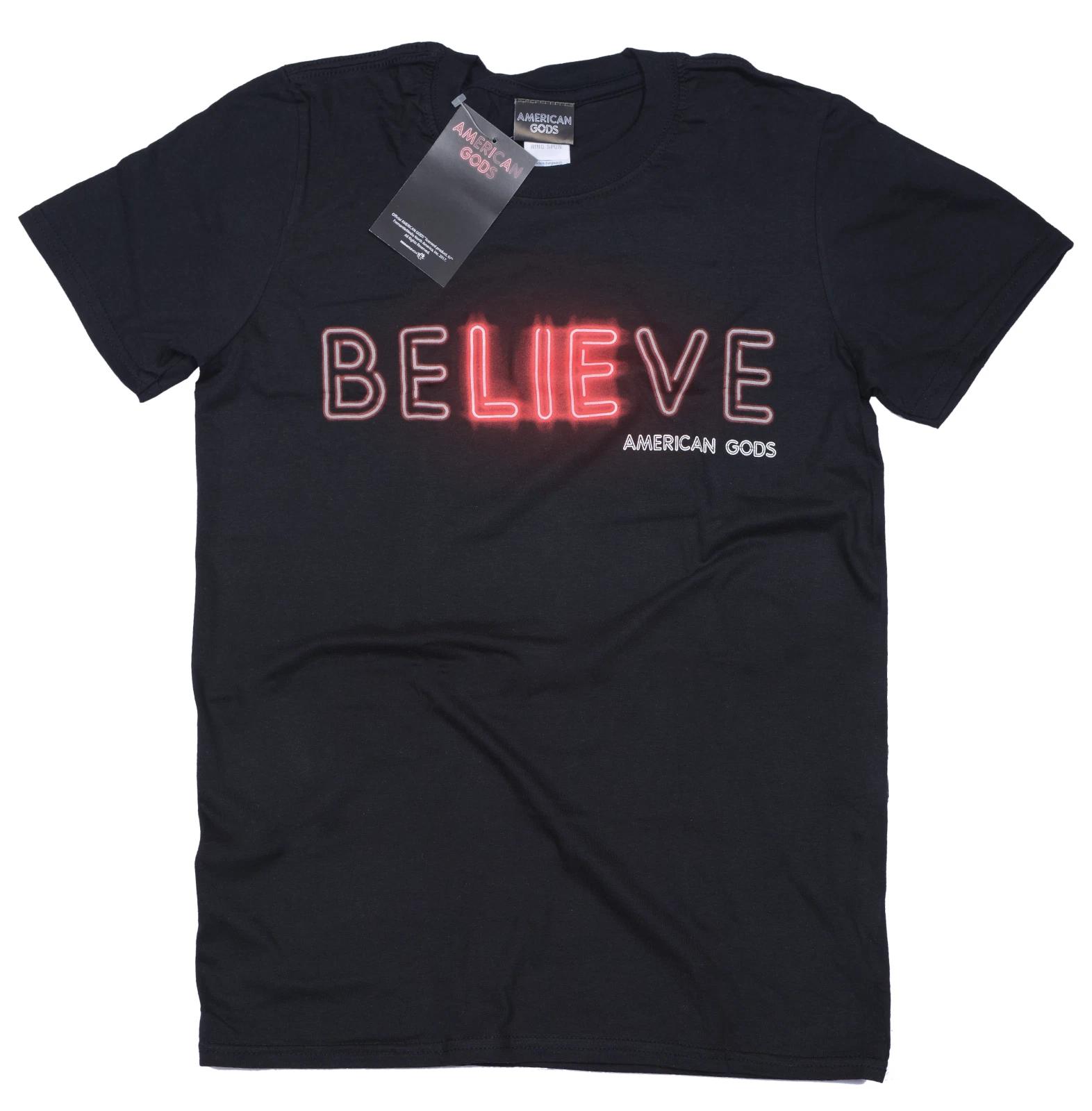 

Official American Gods Believe T Shirt Black Cotton Fantasy TV Show New Small S